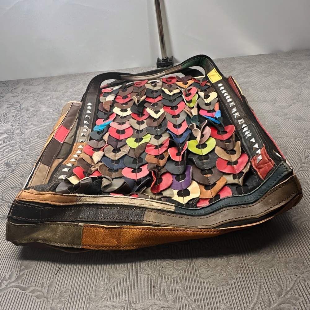 Handcrafted Multicolored Patchwork Leather Silver… - image 2